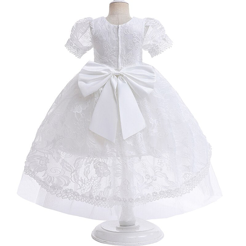 Elegant Girls White Lace Trailing Floral Dress Party Clothes Flower For Wedding Evening