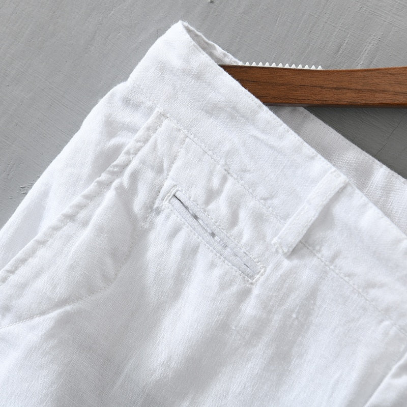 Pure Linen Shorts for Men Summer Solid White Loose Holiday Shorts Man Casual Button Fly Short Pants