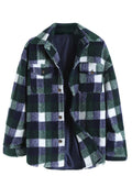 Jacket for Men Plaid Fluffy Fleece Shirt Jacket with Pocket Button-up Faux Fur Sherpa Fall Winter Streetwear Topcoats