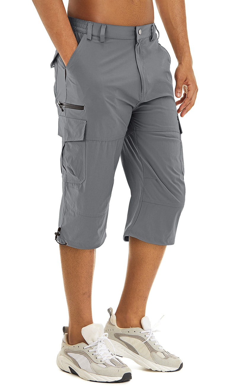 Quick Drying Multi-Pockets 3/4 Length Shorts Men Outdoor Below Knee Hiking ShortsTactical Cargo Nylon Work Shorts