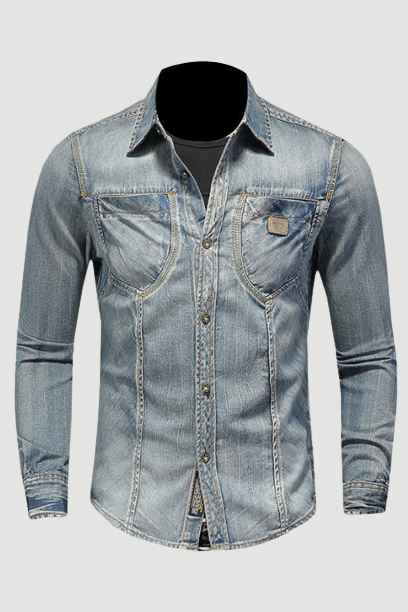 Men Denim Shirt Retro Slim Blue Motorcycle Style Streetwear Leisure Thin Coat