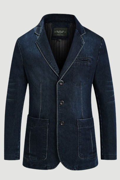 Autumn Blazer Denim Jacket Men Suit Jeans Coat Cotton Vintage Blue Classic Slim Fat Casual Clothing Overcoat