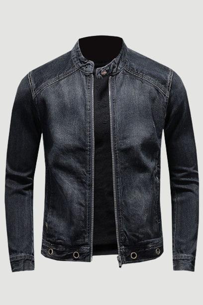 European Stand Collar Bomber Pilot Black Denim Jacket Men Jeans Coats Slim Motorcycle Casual Outwear Clothing Overcoat