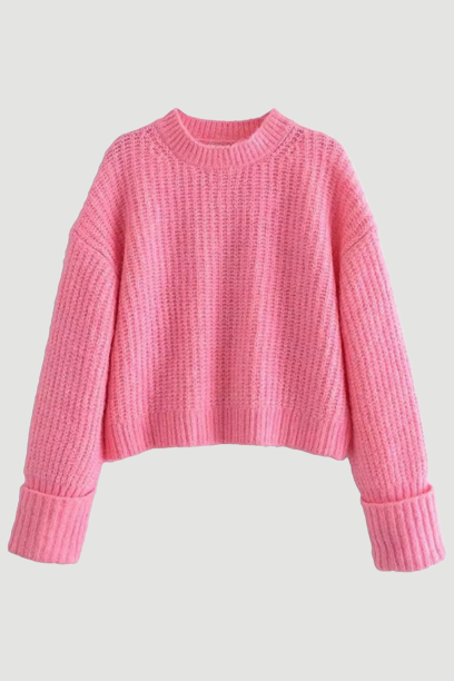 Pink O-neck Loose Knitwear Casual Sweaters Women