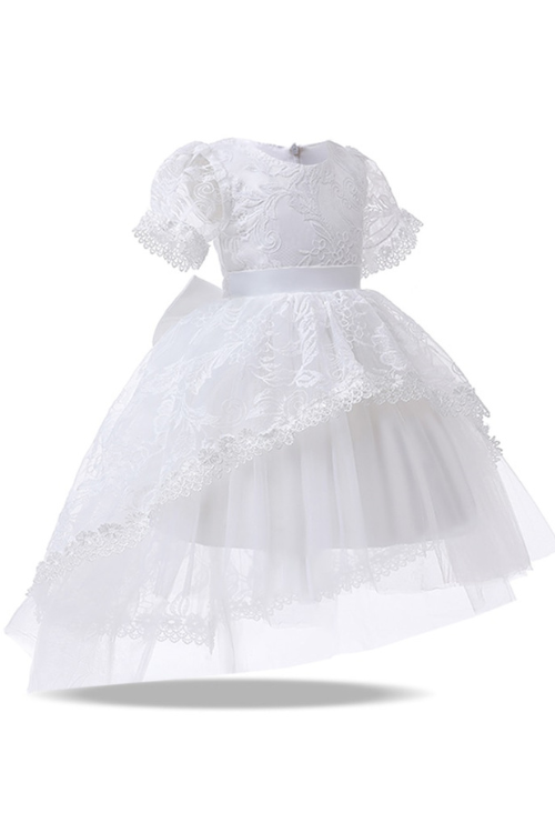 Elegant Girls White Lace Trailing Floral Dress Party Clothes Flower For Wedding Evening