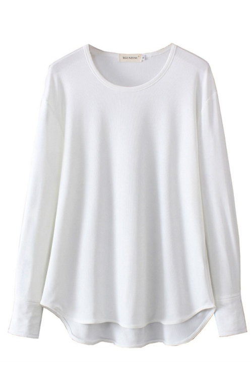 Womens Clothing Spring Casual Slim Tees With Long Sleeves Knitted High Stretch Simple Tops