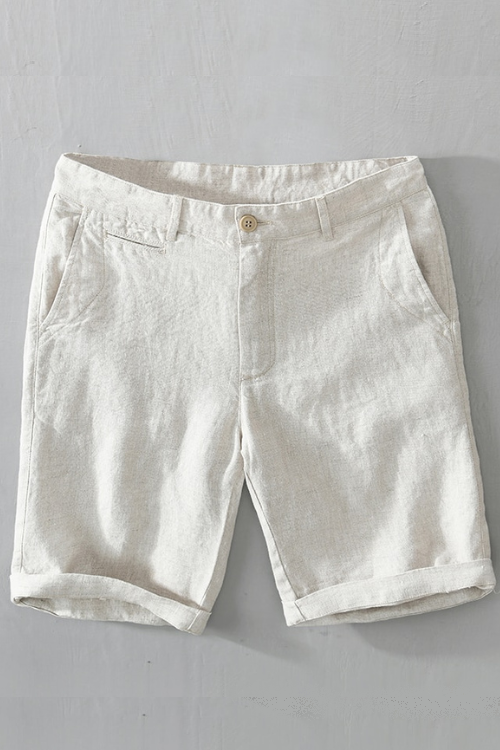 Pure Linen Shorts for Men Summer Solid White Loose Holiday Shorts Man Casual Button Fly Short Pants