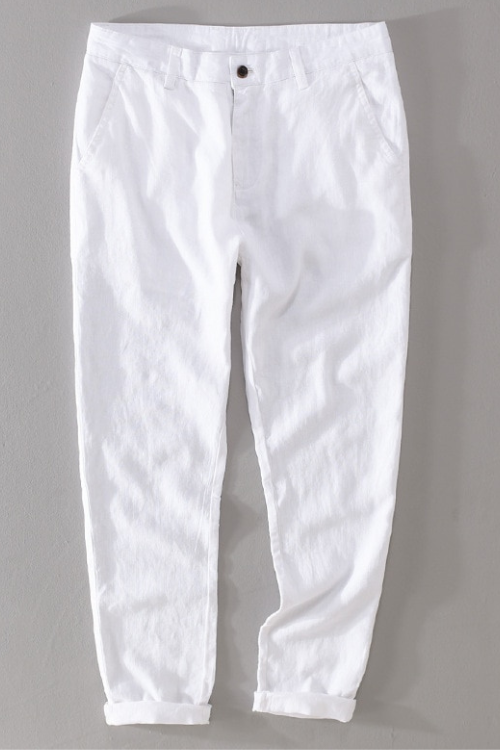 Men Spring Summer Style Simple Linen Solid Casual Pant Male Leisure Straight Trousers