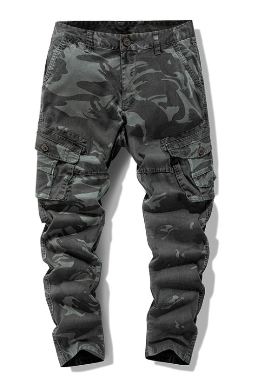 Men Cargo Pants Camouflage Small Feet Tapered Slim Multi-Pocket Military Army Green  Outdoor Mountain Sport Casual Trousers