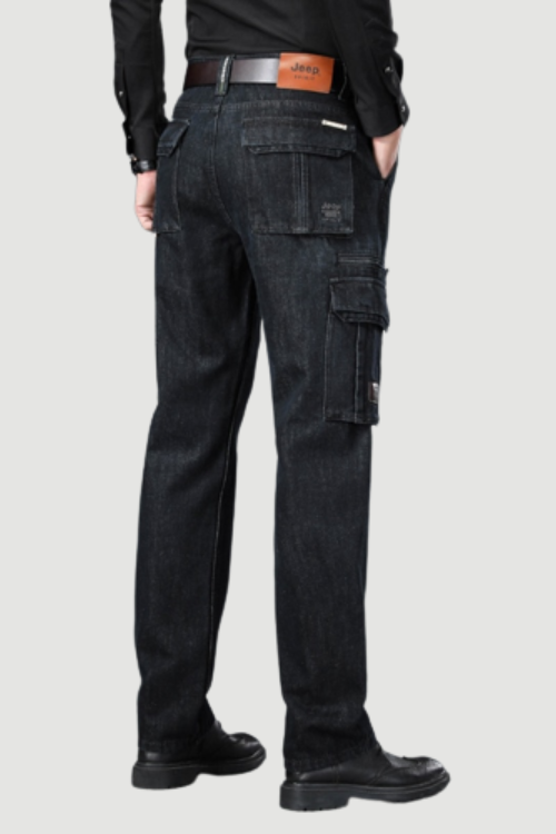 Winter Autumn Men Thicken Multi-Pocket Outdoor Cargo Denim Pant