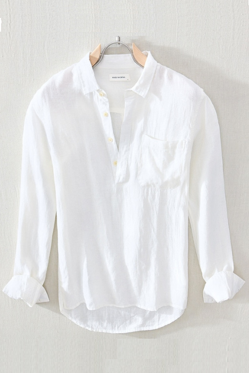 Linen Polo Shirt Spring Fall High Quality Long Sleeve Lapel Blouse Solid Business Casual Loose Classic Tee