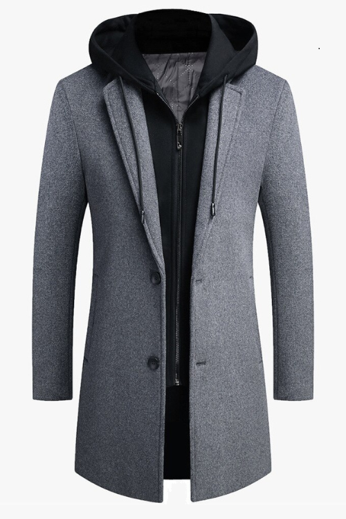 Woolen Coat Unique Detachable Hooded Style Handsome Male Jackets