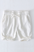 Summer Men Shorts Elastic Waist Drawstring Solid Simple Beach Cotton Linen Male Outfit