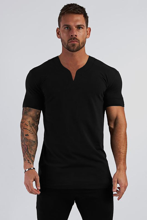 Summer V neck Short Sleeve Men T shirt Slim Fit t-shirt Men Skinny Casual Gym Clothing Fitness