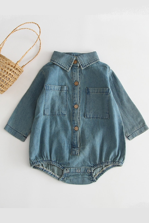 Infant Newborn Baby Boy Rompers Baby Girl Jumpsuit Denim Turndown collar 0-18 Months Baby Clothes