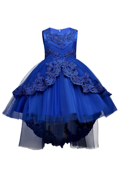 Robe d'été bleue en dentelle pour filles, sans manches, Costume de princesse, robes de fête, vêtements pour enfants