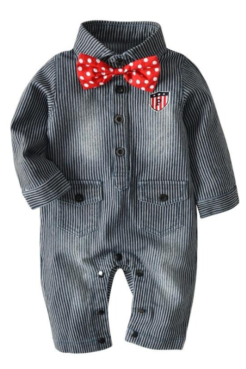 Infant Newborn baby boys Rompers Formal Kid Newborn Striped Gentleman Tie Bow Toddler Boys Jumpsuit Clothes For Party