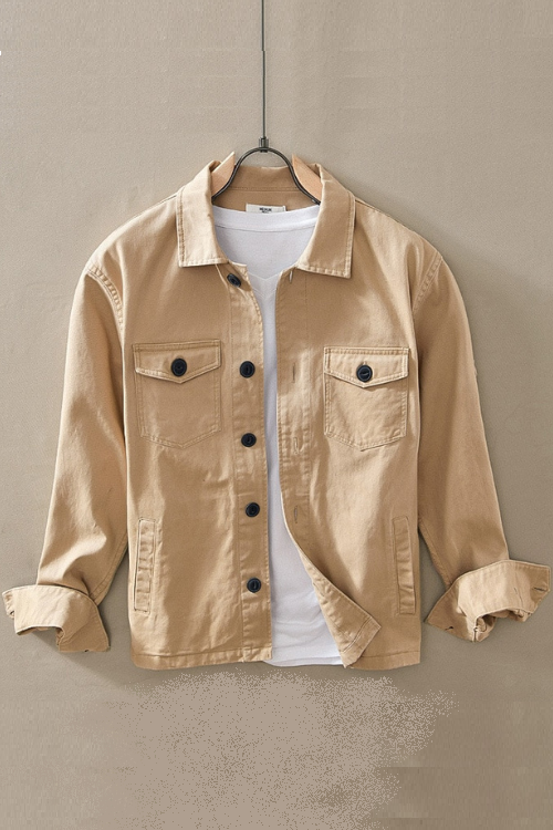 Autumn Winter Men's Long Sleeve Shirt Coat Khaki Turn-down Collar Male Casual Cotton Shirt Jacket Clothes