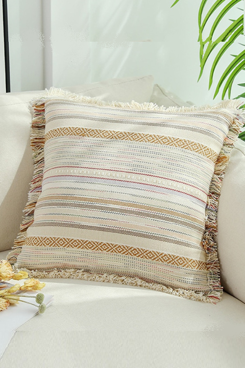 Home Decor Cushion Cover Black Stripe Pillow Cover Jacquard 45x45cm Tassels Fringed  For Living Room Bed Room Sofa Bed Chair