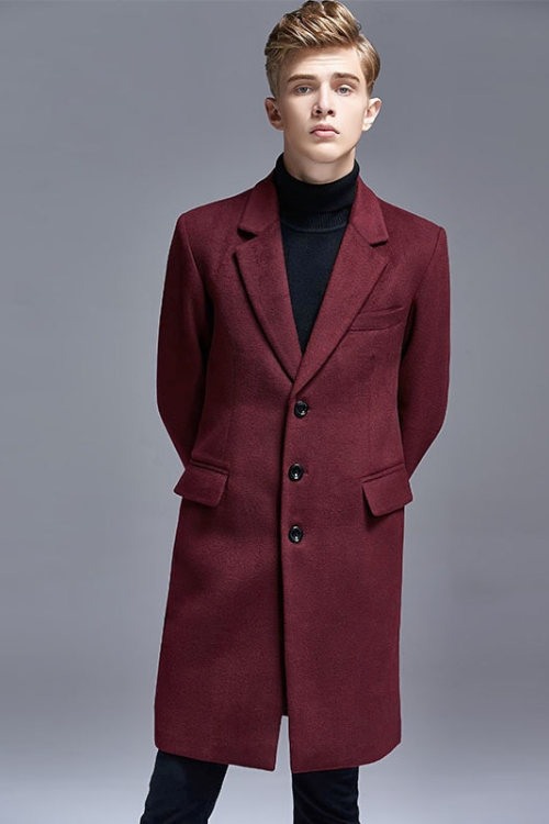 Autumn Winter Casual England Slim Single-Breasted Men Suit Collar Woolen Trench Coat Middle Long Mens Jackets and Coats