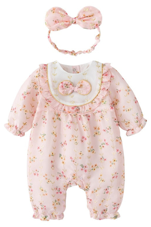 Spring and Autumn Children Clothing Baby Clothes Baby Girl One-Pieces Embroidered Bow Outing Kids Romper Infant Jumpsuit