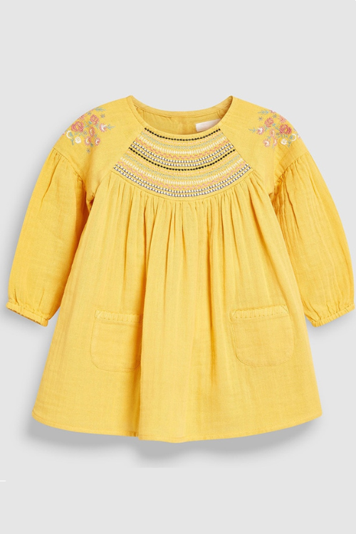 Autumn Spring Brand Baby Girl Clothes Yellow Casual Cotton Toddler Applique Dresses for Kids 2-7 Years