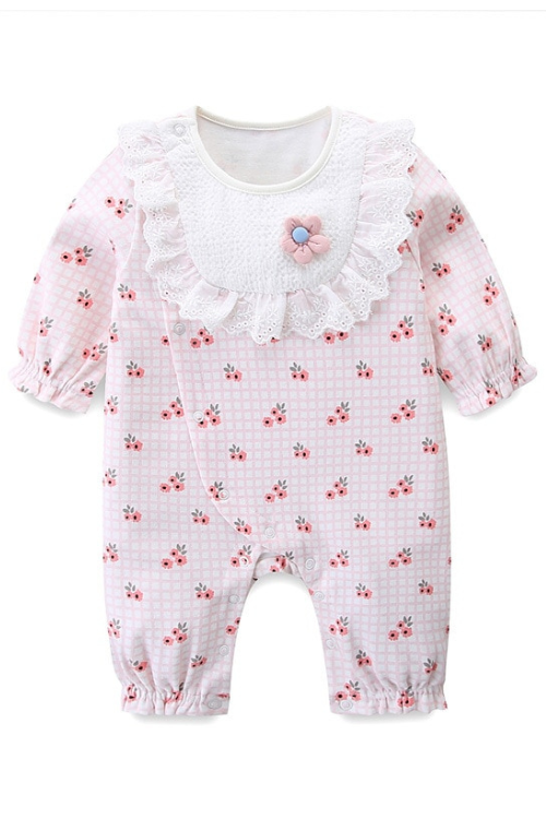 Spring and Autumn Children Clothing Infant One-piece Pink Toddler Romper Kids Jumpsuits Printing Lace Baby Girl Clothes