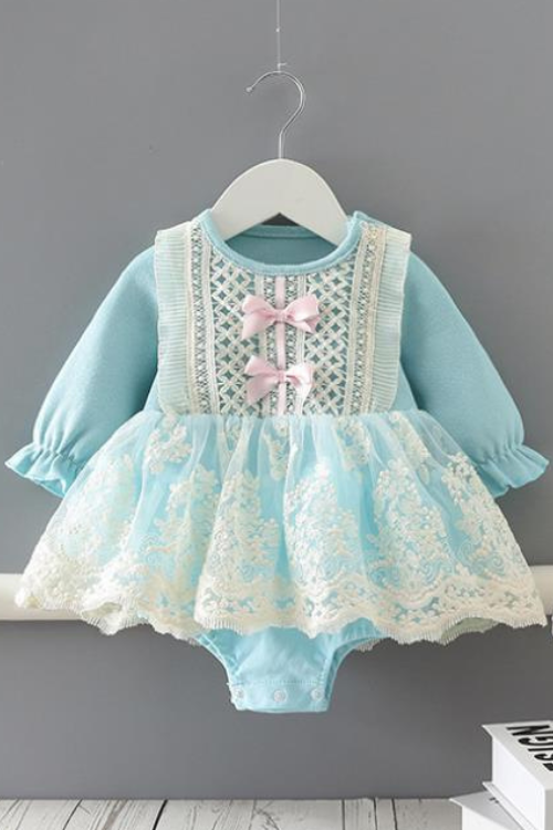 baby bodysuits little baby girls one piece long sleeve lace christening baptism tutu skirts+hat 2pcs/set baby outfit