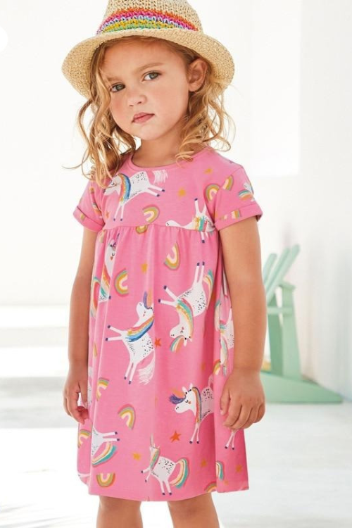 Robe d'été en coton pour petites filles, vêtements roses décontractés avec animaux, pour enfants de 2 à 7 ans