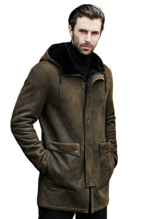 Winter Fur One Men Clothing Original Genuine Leather Men Real Coat Long Hooded Overcoat