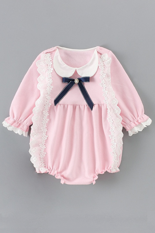 Newborn England Style Baby Girls Bodysuits Peter Pan Collar Kids Baptism Bodysuit Infant Baby Christening Clothes 0-18M