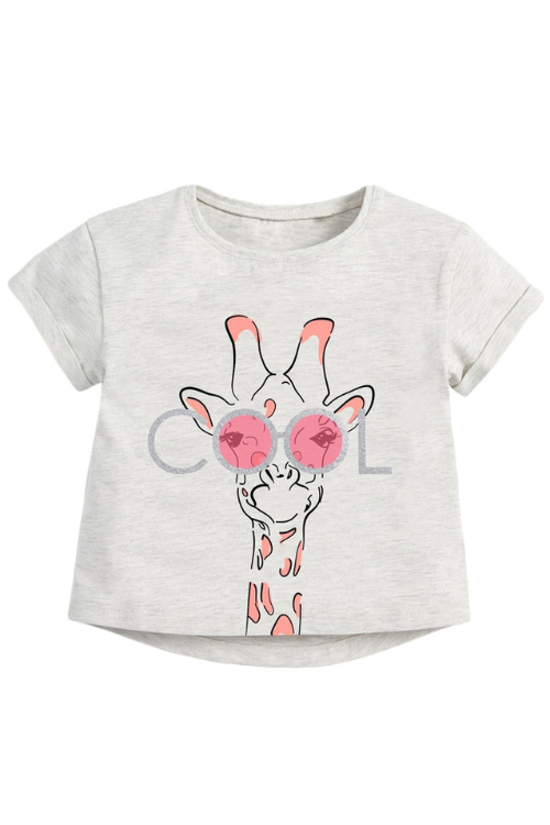 Enfants été nouveau bébé filles vêtements Animal à manches courtes girafe gris coton t-shirt garçon t-shirt hauts