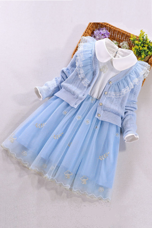 Children Girls Clothing Sets Autumn Winter Big girl 2Pcs Suit Sweater coat+Dress Outwear Cotton Kids Clothes