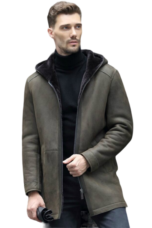 Original Ecological Fur One Men Leather Jacket Hooded Genuine Leather Coat Men Winter Long Slim Sheepskin Jackets