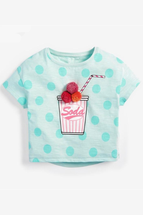 Children Summer New Baby Girls Clothes Soda Cup Print  Tee Tops Brand Casual Cotton Letter Dot T Shirt  for Kids 2-7 Years