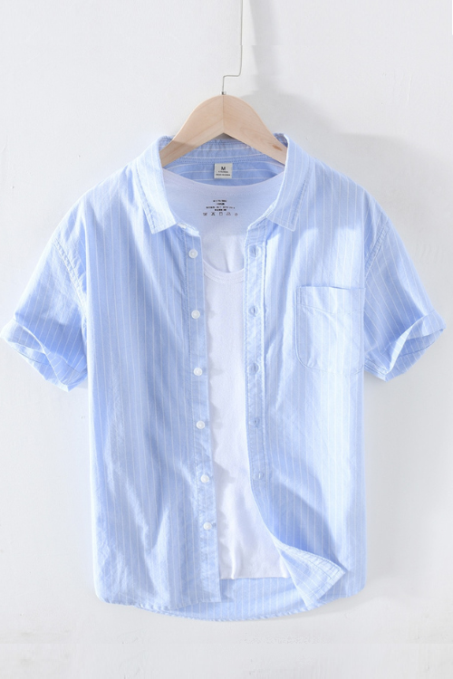 Summer New Striped Shirts Men Short Sleeve 100% Cotton Casual Shirt High Quality clothing