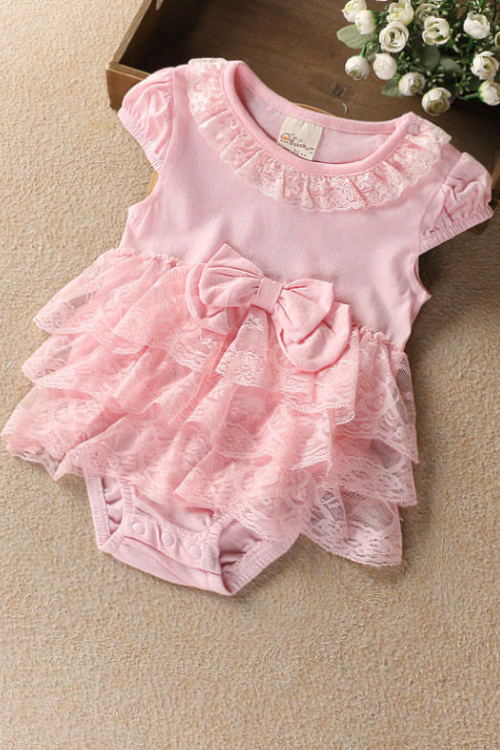 Newborn bodysuit dress for baby girls wedding half birthday bodysuit lace cotton jumpers summer