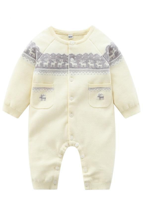 Baby Clothes Newborn Beige Knitted Elk Overalls Knitting Hat For Kids Baby Toddler Outfit Boys Girls Romper