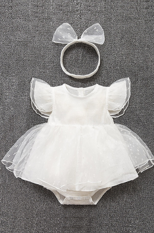 Bébé été body filles princesse robe + bandeau bébé baptême baptême robe fête mariage 0-9 mois photo tir robe