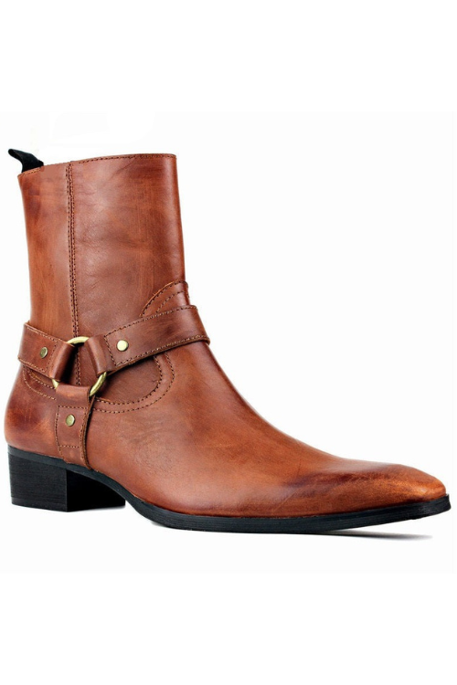 Luxury new designer Pointed Toe Buckle Strap retro Leather Men Boots