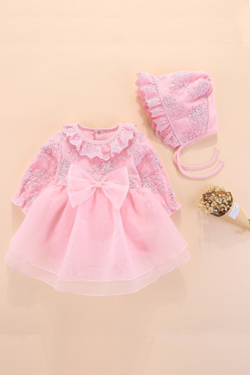 Baby Girls Clothes with big bow Newborn Embroidery Baby Infant Girls Bodysuits+hat Outfits Party clothing set 3 Color 0-12M