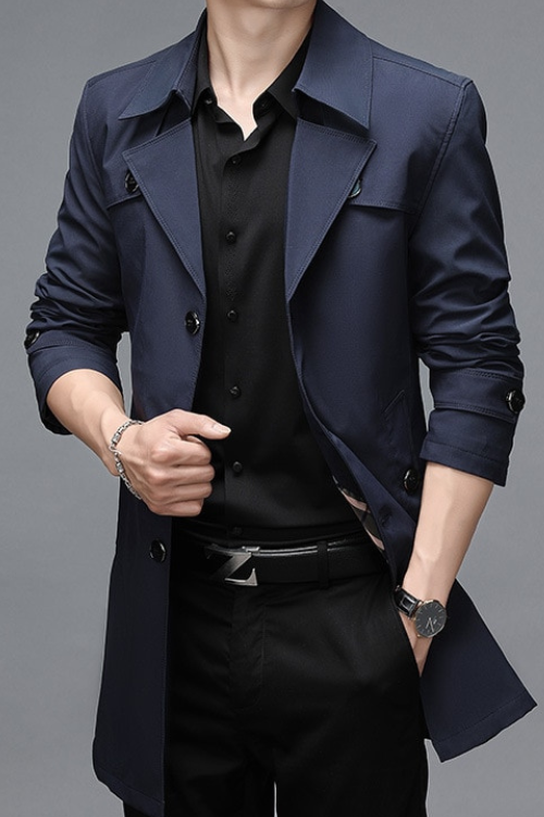 Spring Autumn Men Long Trench Coats Superior Quality Buttons Male Outerwear Jackets Windbreaker