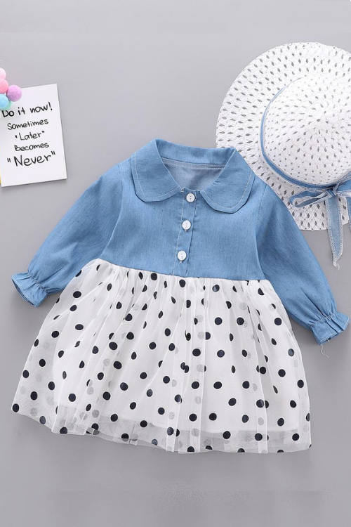 Robe d'automne pour bébés filles, tenue décontractée en Denim, manches longues, maille, robes de princesse + chapeau, vêtements pour petites filles