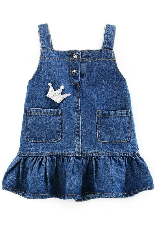 Mini robe en jean pour petites filles, salopette en Denim à bretelles, à volants, mignonne, couronne, robes pull d'été, vêtements pour tout-petits, nouvelle collection