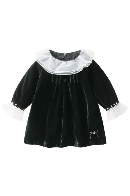 Autumn and Winter Kids Clothing Baby Girl British Style Dress Infant Black Dress Long Sleeves Outing Children Clothes