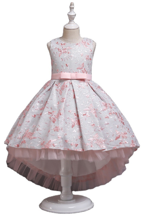 Cute O Neck Girl Dresses Front Short Long Back Sleeveless Princess Skirt embroidery Flower Girl Dress For Wedding