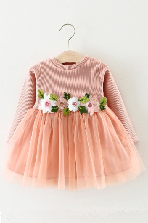 Baby Girls Cute Children Wedding Dress Fantasy Princess Lace Dress Long Sleeve With Flower First Birthday Dress For Girl Baby