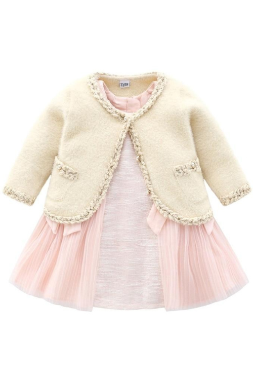 Robes princesse d'automne pour petites filles, robe de bal en Tulle, robe de soirée de mariage + manteau en peluche, cardigan