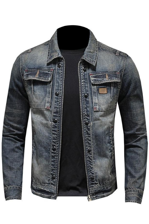 Spring Bomber Denim Jacket Men Jean Coats Motorcycle Cotton Turndown Collar Washed Slim Casual Long Sleeve Clothing