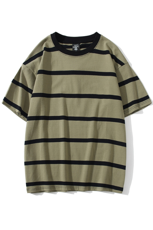 Striped Short Sleeve Oversized T Shirt for Men Summer New Cotton O-Neck Tops Male Simple All-match Cargo Retro Tops Gothic